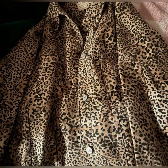 Free People Leopard Print Jean Jacket in Brown and Black - Picture 4 of 13